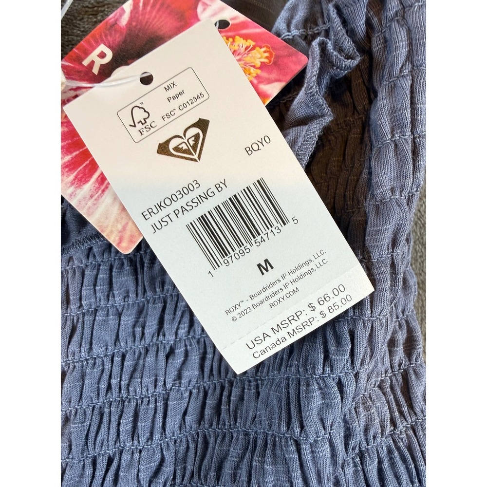 NWT Roxy Just Passing By Smocked Wide Leg Jumpsuit Blue Size Medium - Picture 4 of 9
